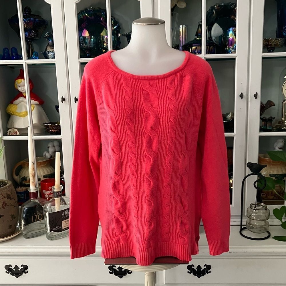 Cyrus Cable-Knit Sweater Sz Large Pink Coral